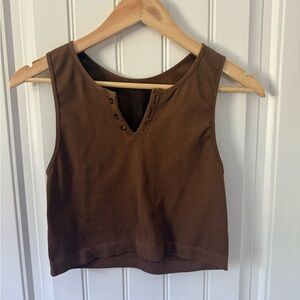 BKE Chocolate Ribbed Crop Top
